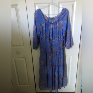Fig and Flower Blue Floral Long Sleeve Dress New With Tags
